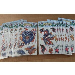 Vintage 90s Huge Temporary Tattoo Lot Edward Lee XL Dragon Rose Eagle Panther